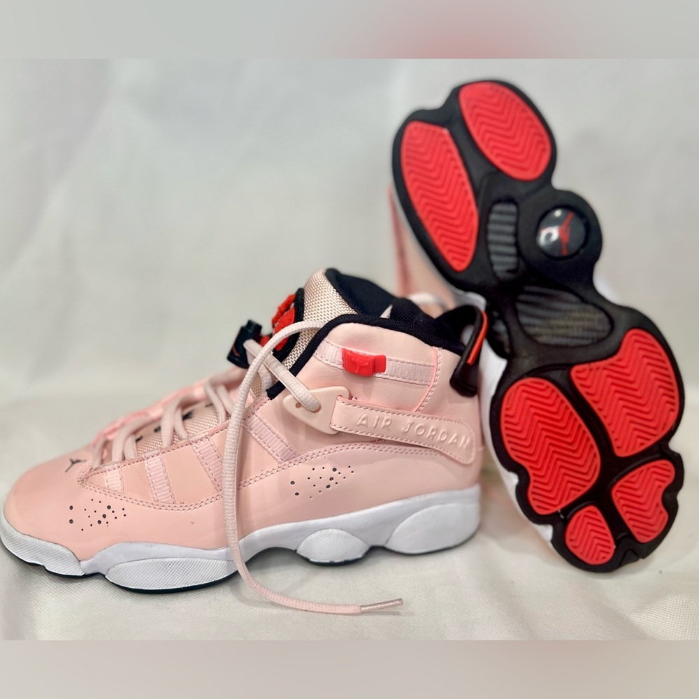 NEW Air Jordan 6 Rings Atmosphere (GS) Pink vinyl, red and black accents US 6Y